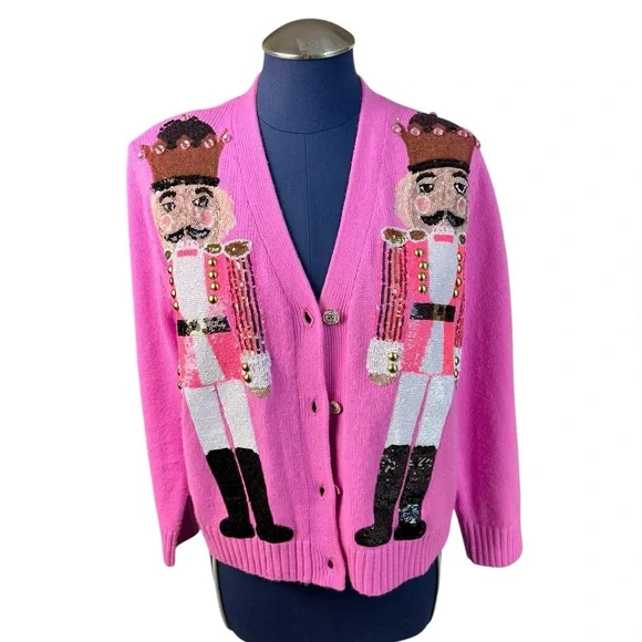 Queen of Sparkles Pink Nutcracker Sweater Cardigan Size XS - Picture 5 of 13